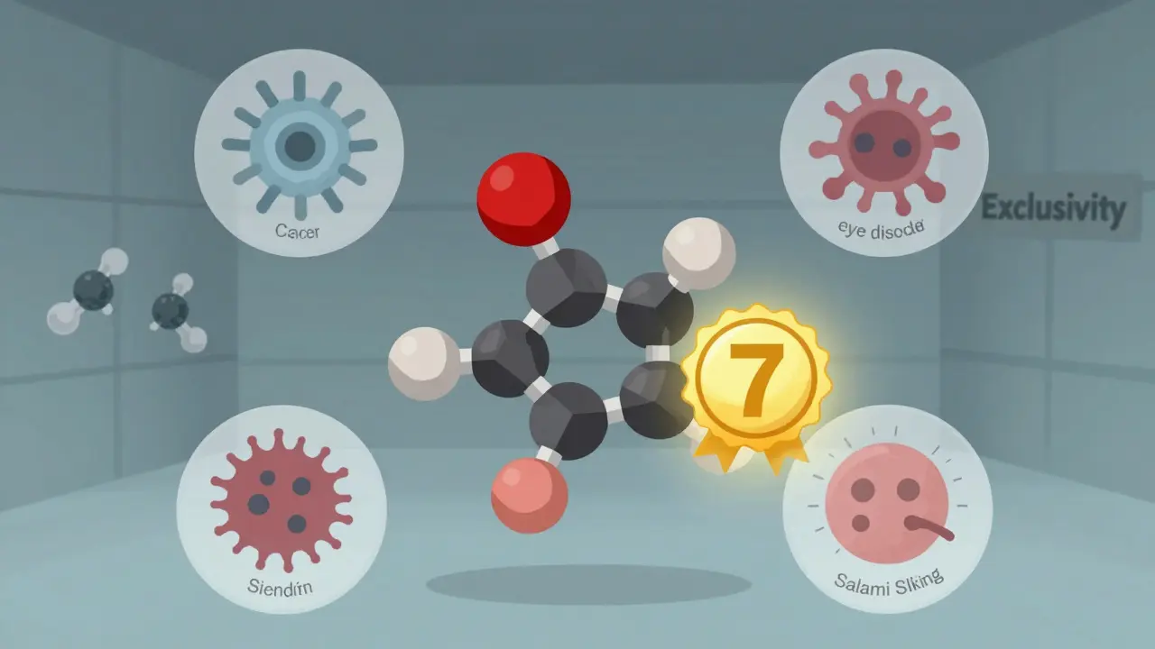A single drug molecule gains multiple orphan exclusivity seals for different diseases, blocked from generic competition.