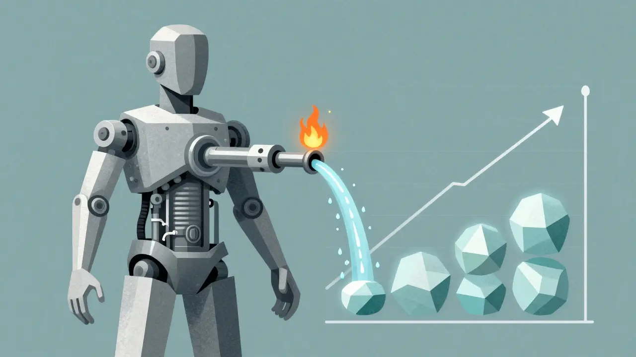 Human body as a mechanical engine fueled by water droplets, with rising metabolism graph