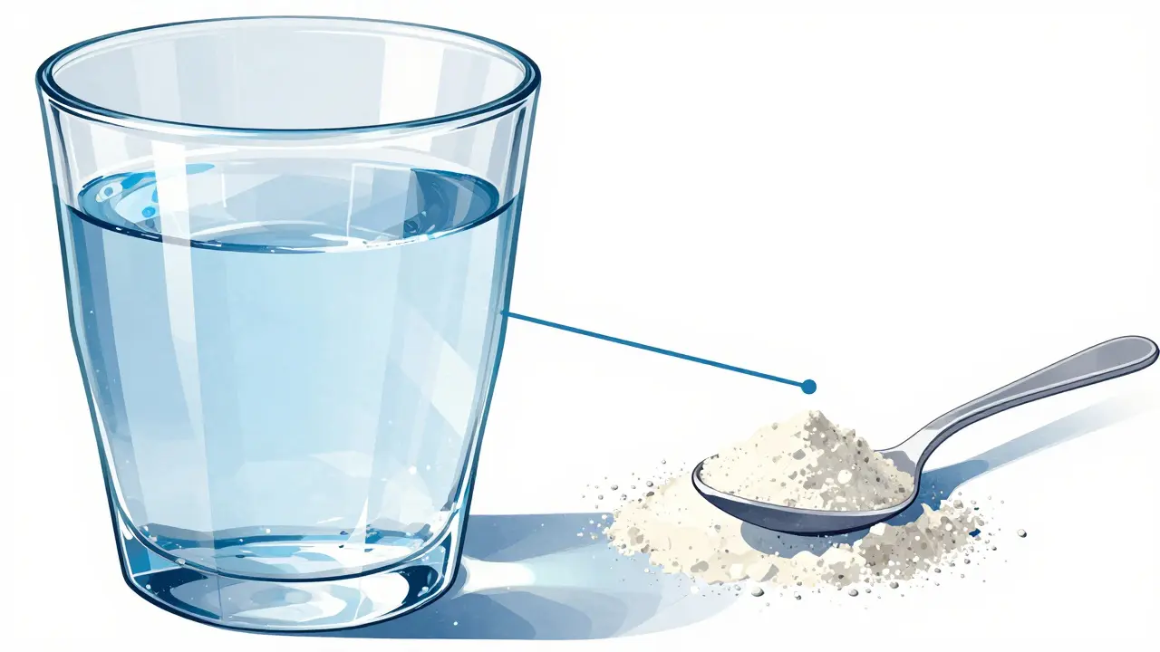 Stylized drawing of a water glass next to fiber powder for safe consumption.
